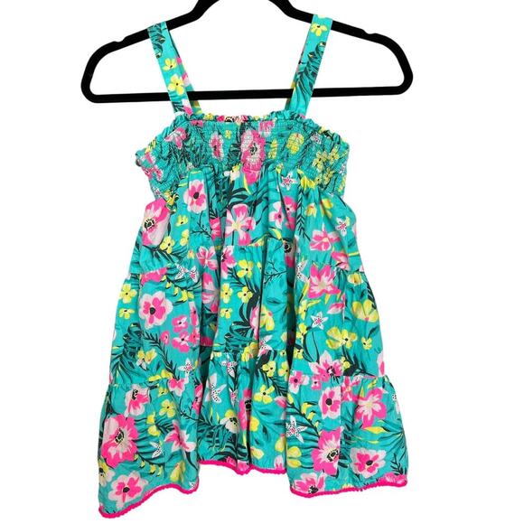 Tommy Bahama Girl's Blue + Pink Floral Smocked Dress Size 7 - Picture 3 of 3